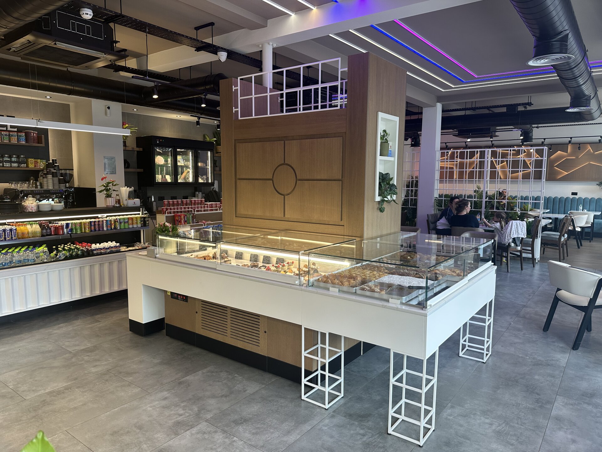 Glass pastry counter at Ella's Bakery
